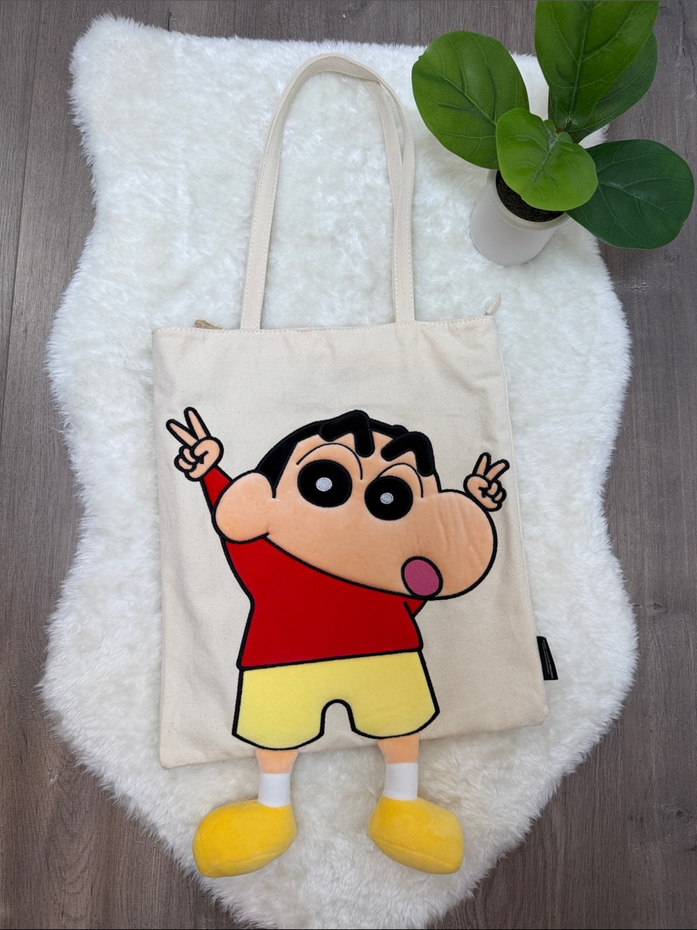 Crayon Shin-Chan 3D Plush Applique Canvas Tote Bag - Picture 2 of 8